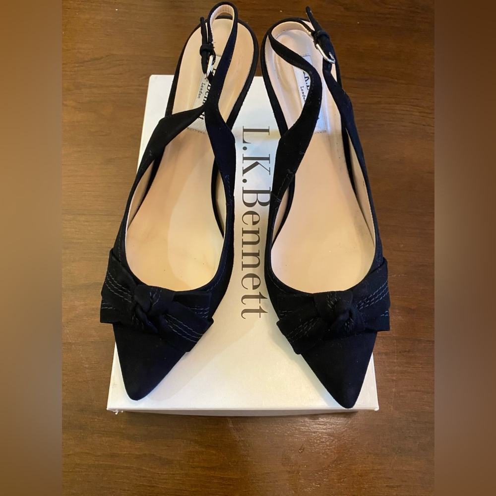 LK Bennett Eva Black Suede Slingback Heels